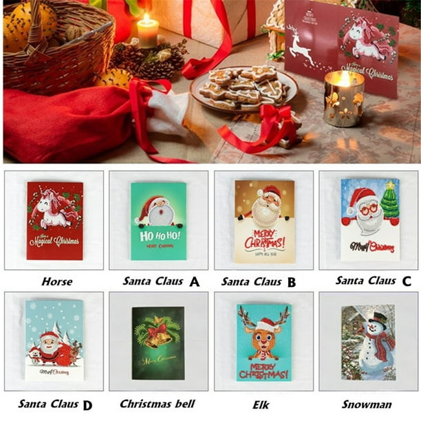 Rhinestones Christmas Cards Xmas Card 5D Diamond Painting Greeting Postcards 